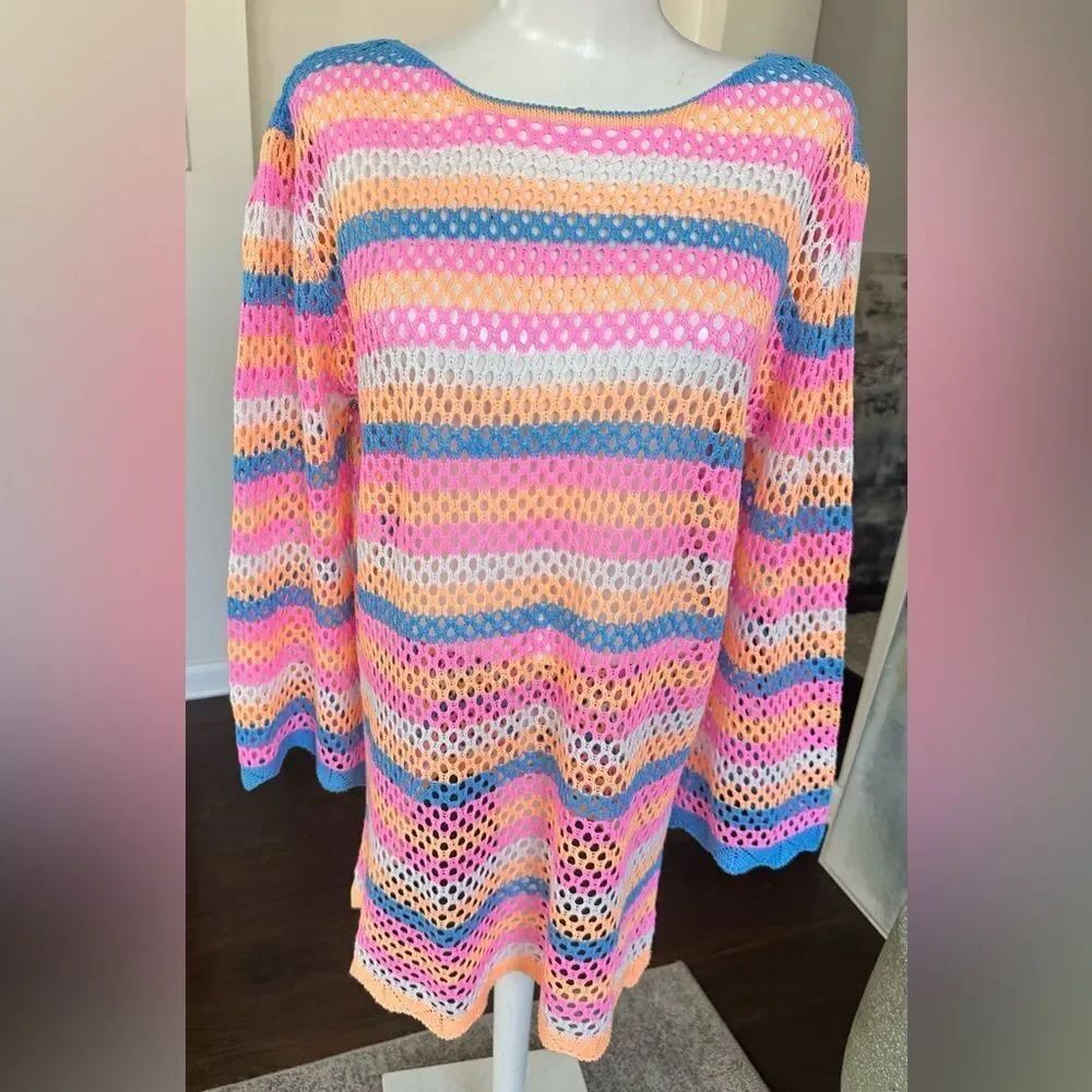 Shiraleah Striped Crochet Swimsuit Cover-up S